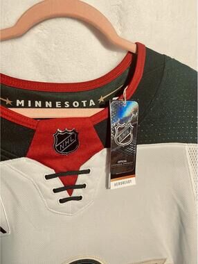 NWT NHL Wild Adidas White Authentic Jersey 25th Anniversary Gold Logo Unisex 44